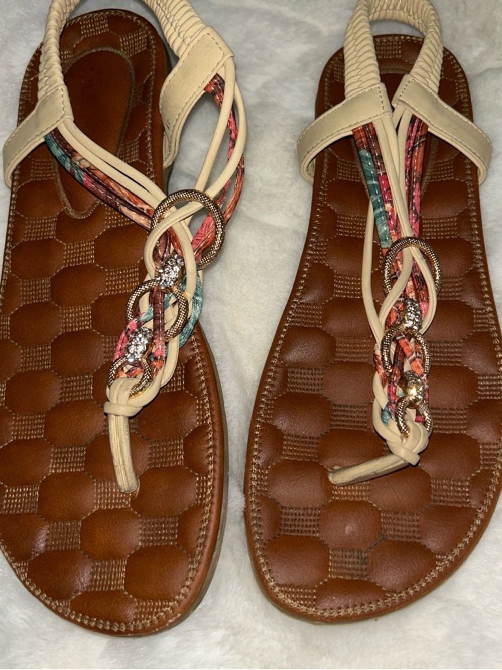 Patrizia by spring step Brown/tan/ multicolor faux leather sandals with colorful